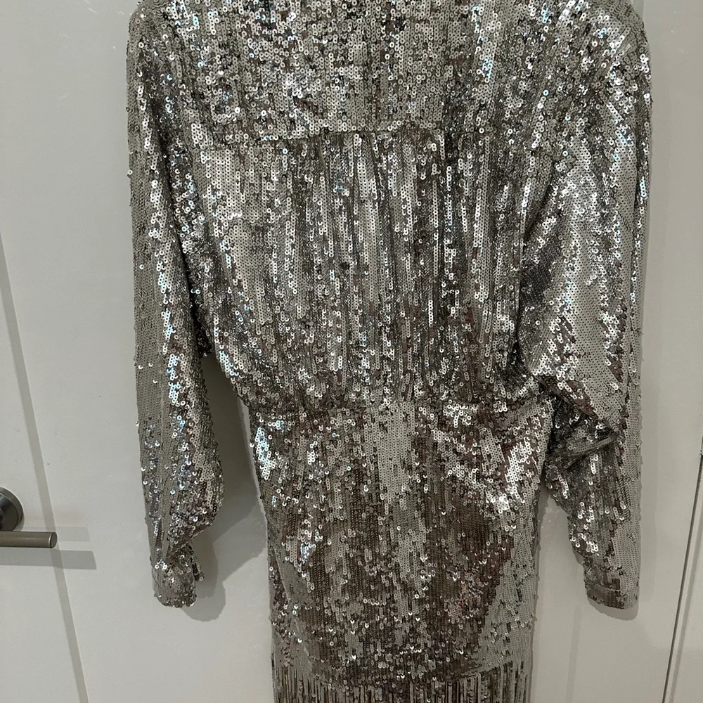ROTATE Birger Christensen Sliver Sequin Wrap Minidress US 8 - Picture 13 of 13